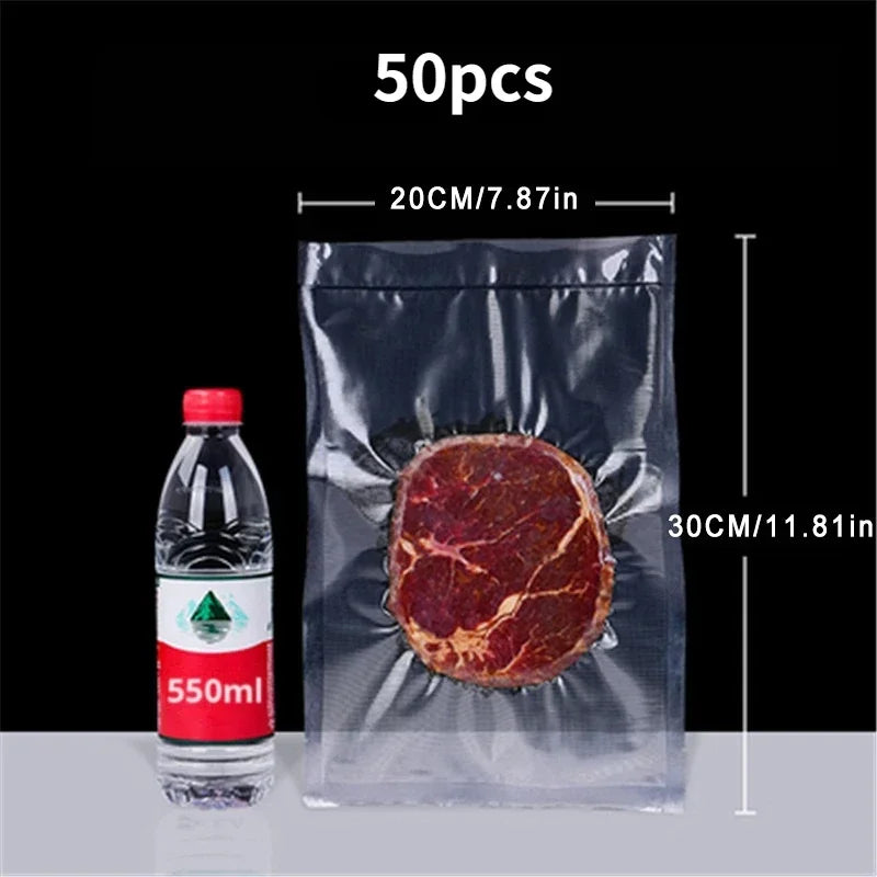 50Pcs Vacuum Sealer Bags, Disposable Airtight Compression Bag, Transparent Food Packaging Bag, for Meat,Fruit and Vegetable